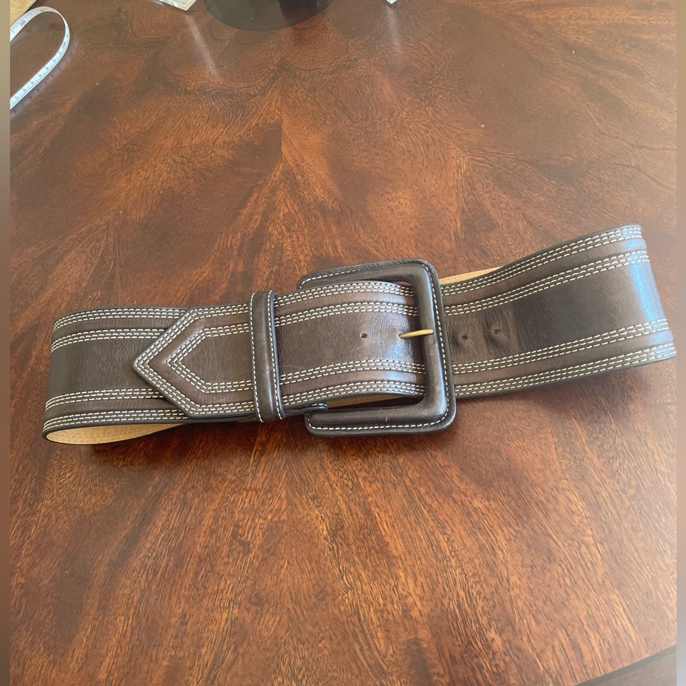 Worth Wide Brown Leather Belt with Contrast Stitching